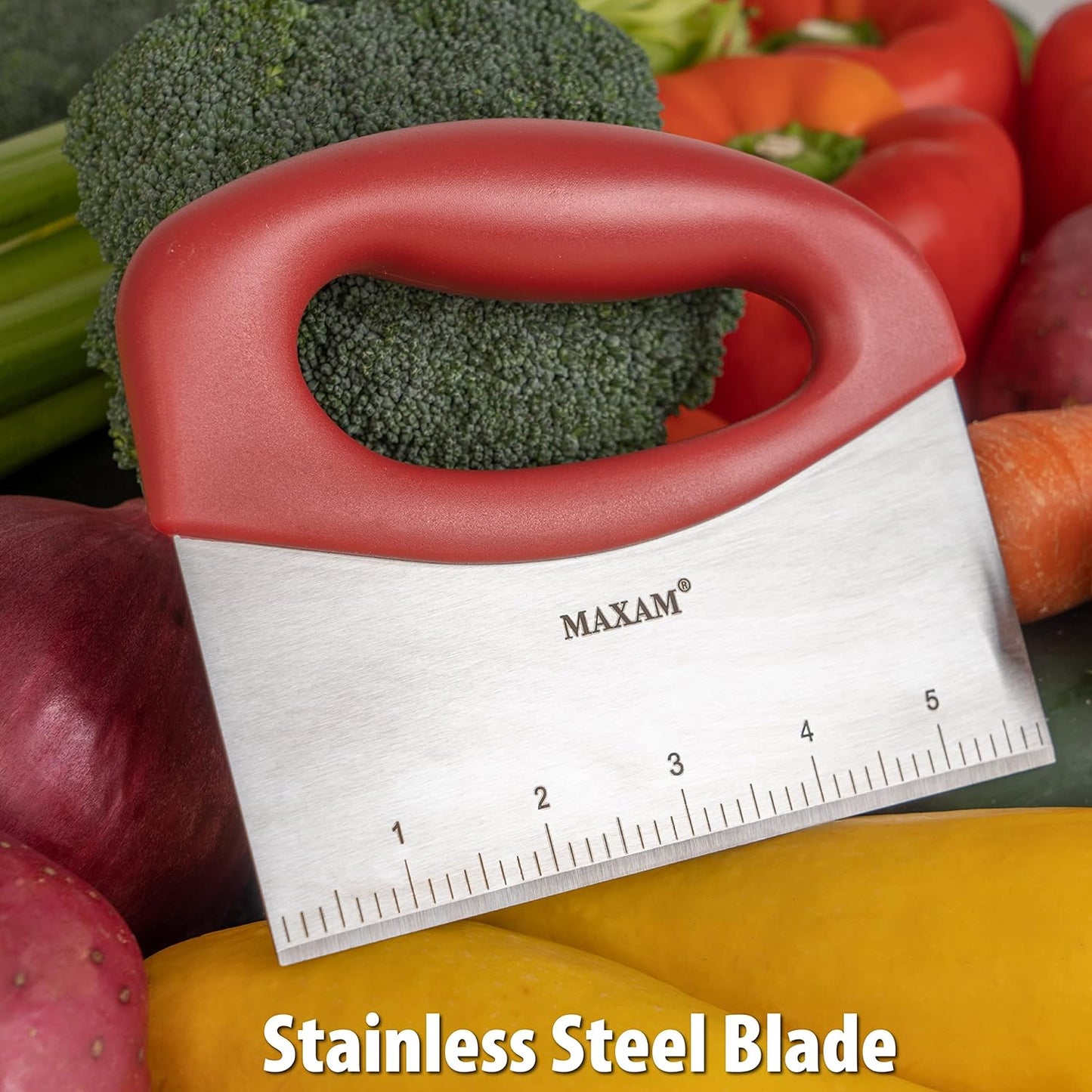 Stainless Steel Food Scraper Tool - Multi-Purpose Kitchen Gadget for Chopping, Baking, Pastry, Dough Cutting and Bench Scraping - Durable Griddle Scraper with Comfortable Handle and Inch Markings