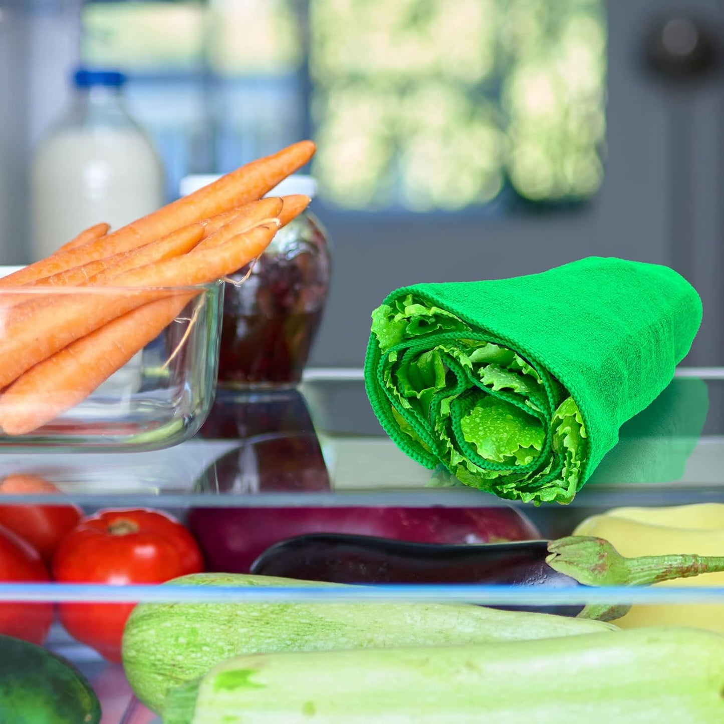 Eurow Microfiber Lettuce Wrap Towels, Ultra Absorbent Terry Weave Vegetable Drying Cloths, Reusable Kitchen Towels for Greens, Herbs, Produce, Space-Saving Alternative,12" x 42", Green, 2-Pack