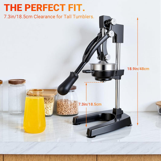 Manual Juicer Hand Press, 304 Stainless Steel Citrus Juicer for Orange Lemon Pomegranate, 19" Extra Tall Heavy Duty Juice Press with Dual Molds for Apple & Pear, Stable Suction Base