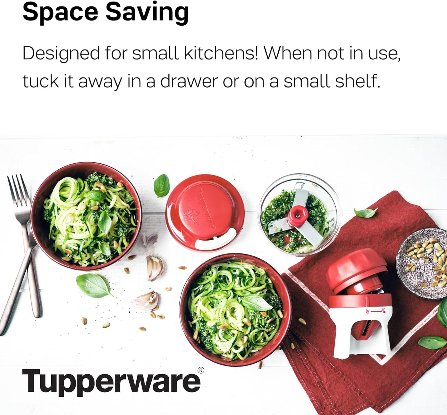 TUPPERWARE Brand Handy Spiralizer - Turns Vegetables into Veggie Spaghetti - Easy to Use & Compact - Dishwasher Safe & BPA Free