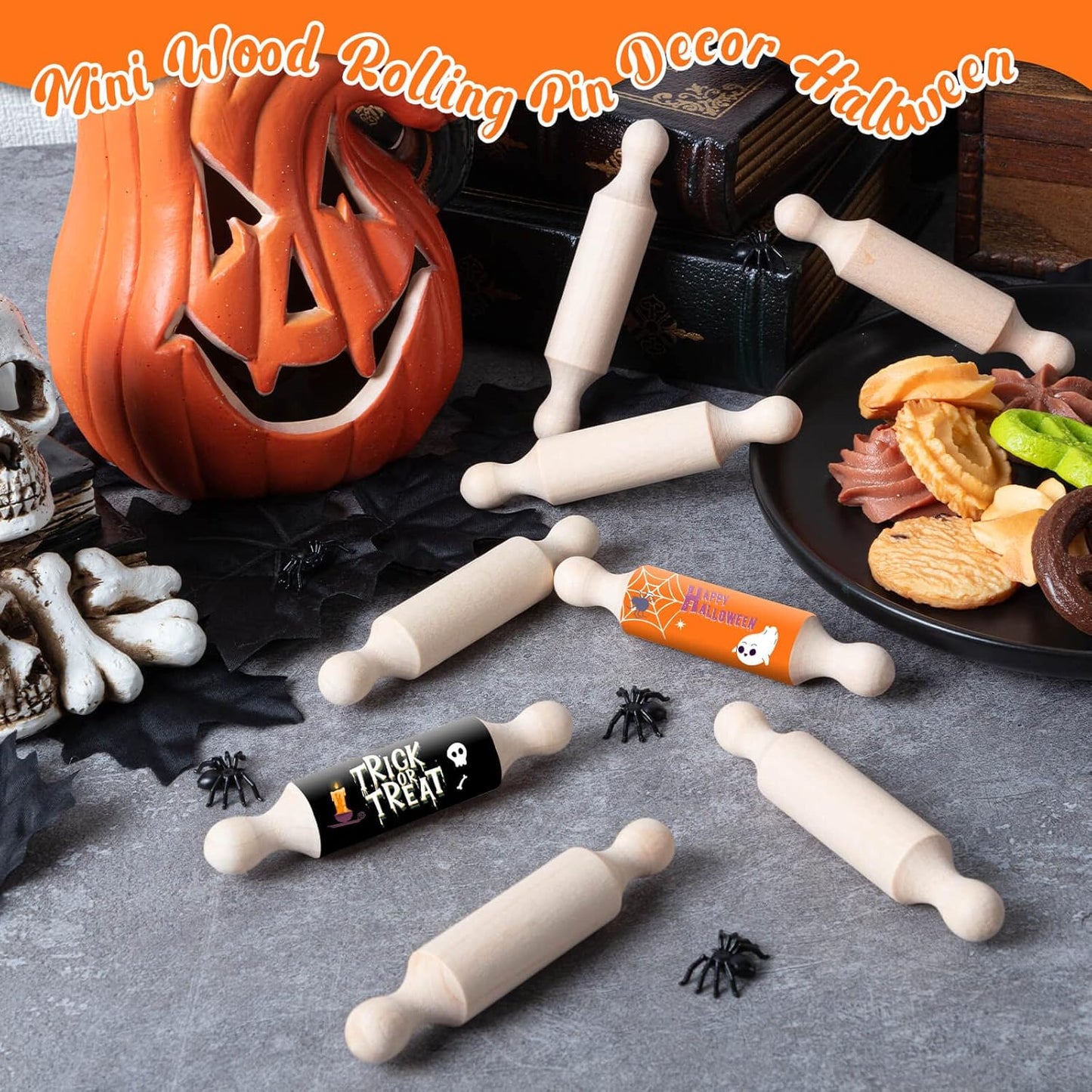20PCS Mini Rolling Pins for Crafts, Small Wooden Dough Roller for Children in the Kitchen Baking and Imaginative Play, Wooden Tiered Tray Decorative for Halloween and Christmas Presents (4.1 Inches)