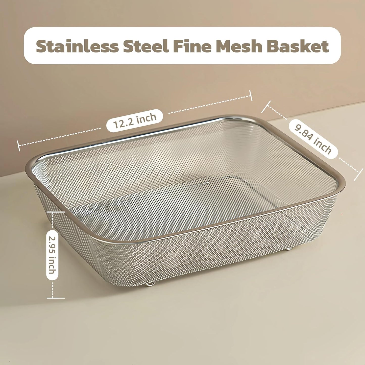 Fine Mesh Strainer for Kitchen, Stainless Steel Colander Bowl for Pasta, Rice, Fruit, Metal Net Baskets with Resting Base - Strain, Drain, Rinse (Diameter 9.84 inch)