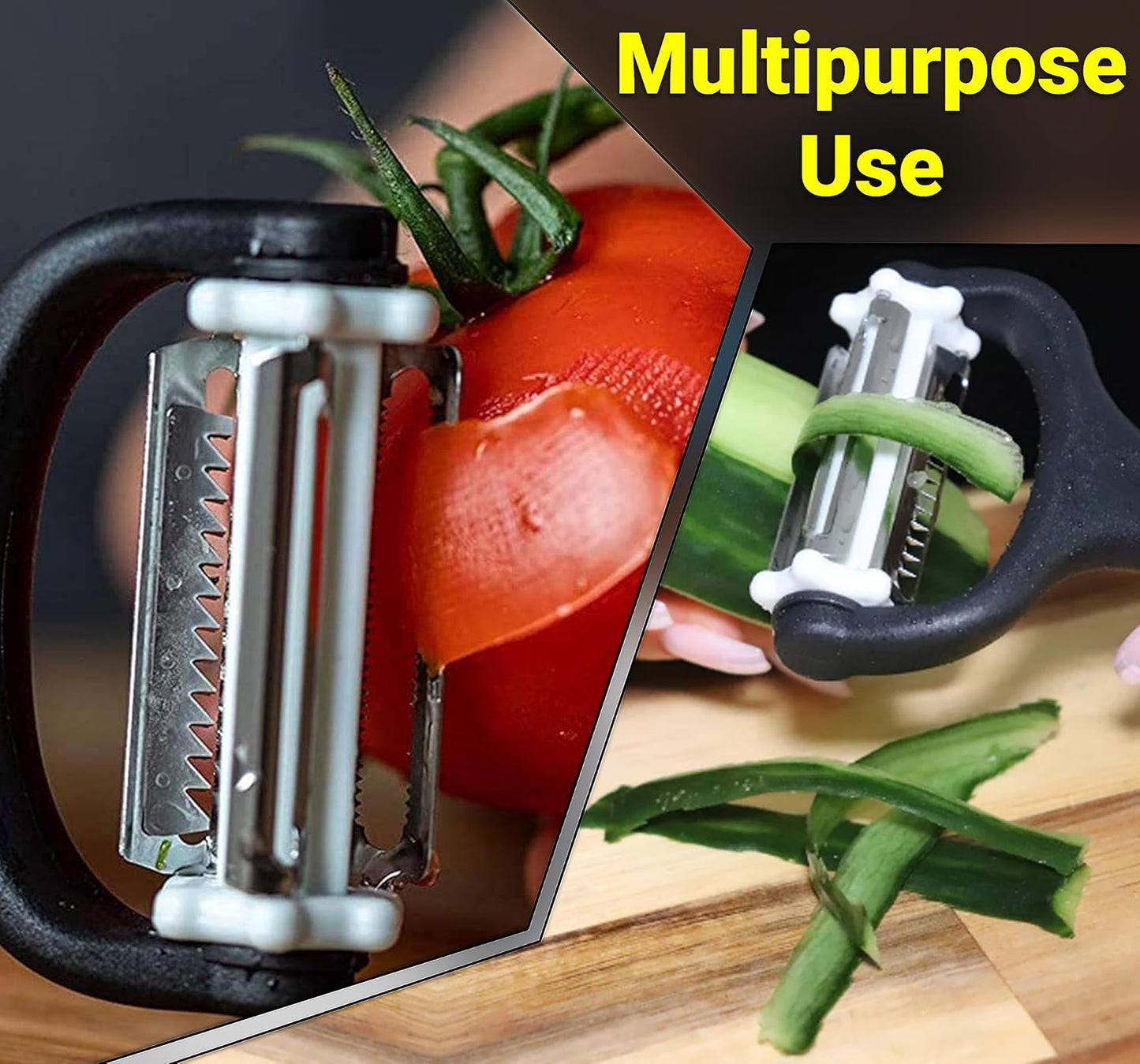 Julienne Peeler (3 Blades, 360° Rotating) Y Peelers for Potato Vegetable Carrot Cucumber & Fruits – Multifunction Stainless Steel Blades, Anti Slip Handle