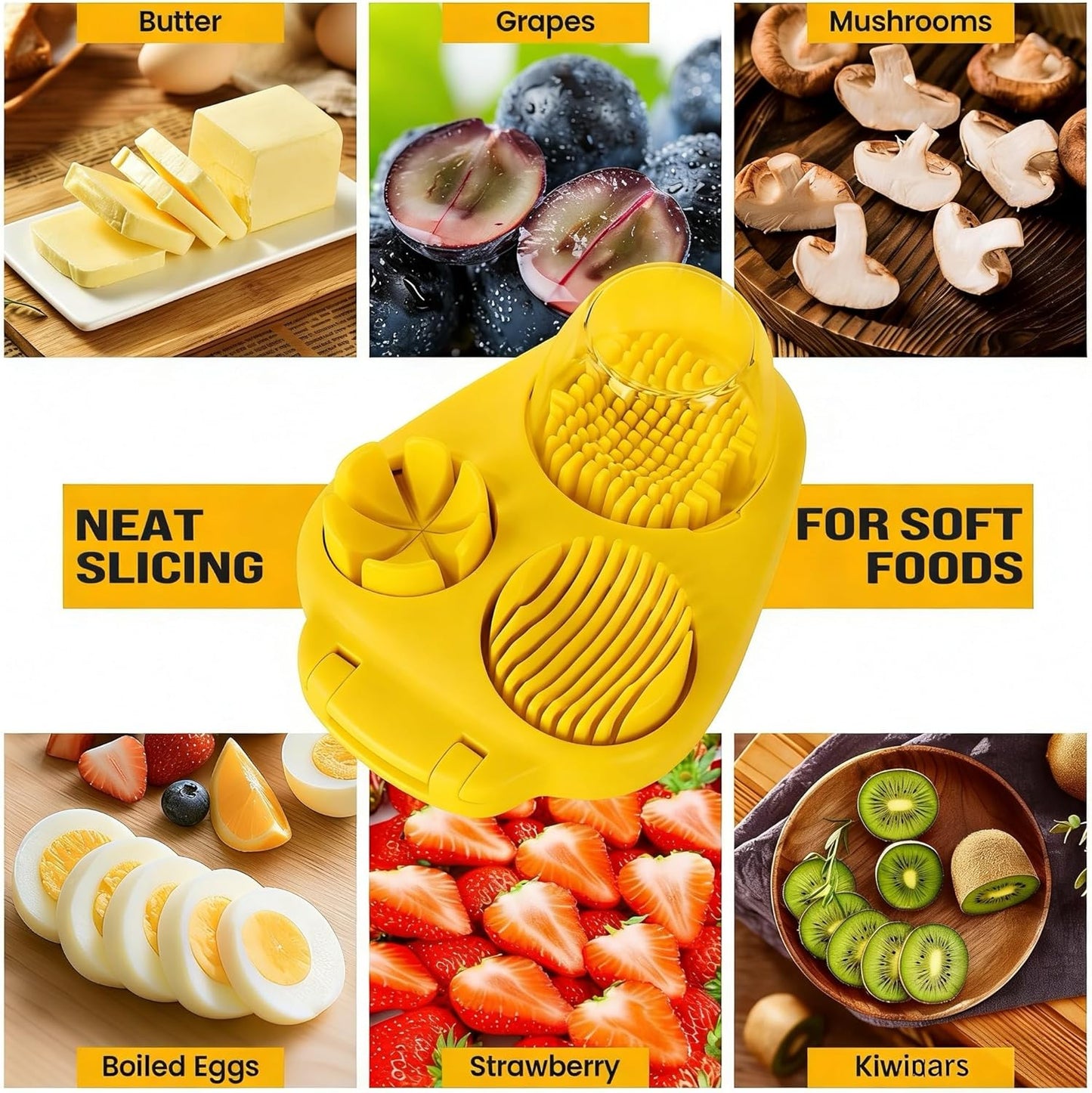 3-In-1egg Slicer For Hard Boiled Eggs,Stainless Heavy Duty Steel Egg Slicer Kitchen Gadget, Fit Strawberry,Apple,Banana,Cherry,Tomato,White