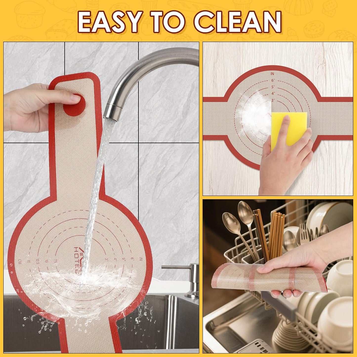 HOTEC Silicone Bread Sling for Dutch Oven - 2 Pack Non-Stick Baking Mat with Long Handle Easy to Transfer Sourdough Bread, Reusable Heat Resistant to 500°F/260°C Dutch Oven Liners Baking Supplies