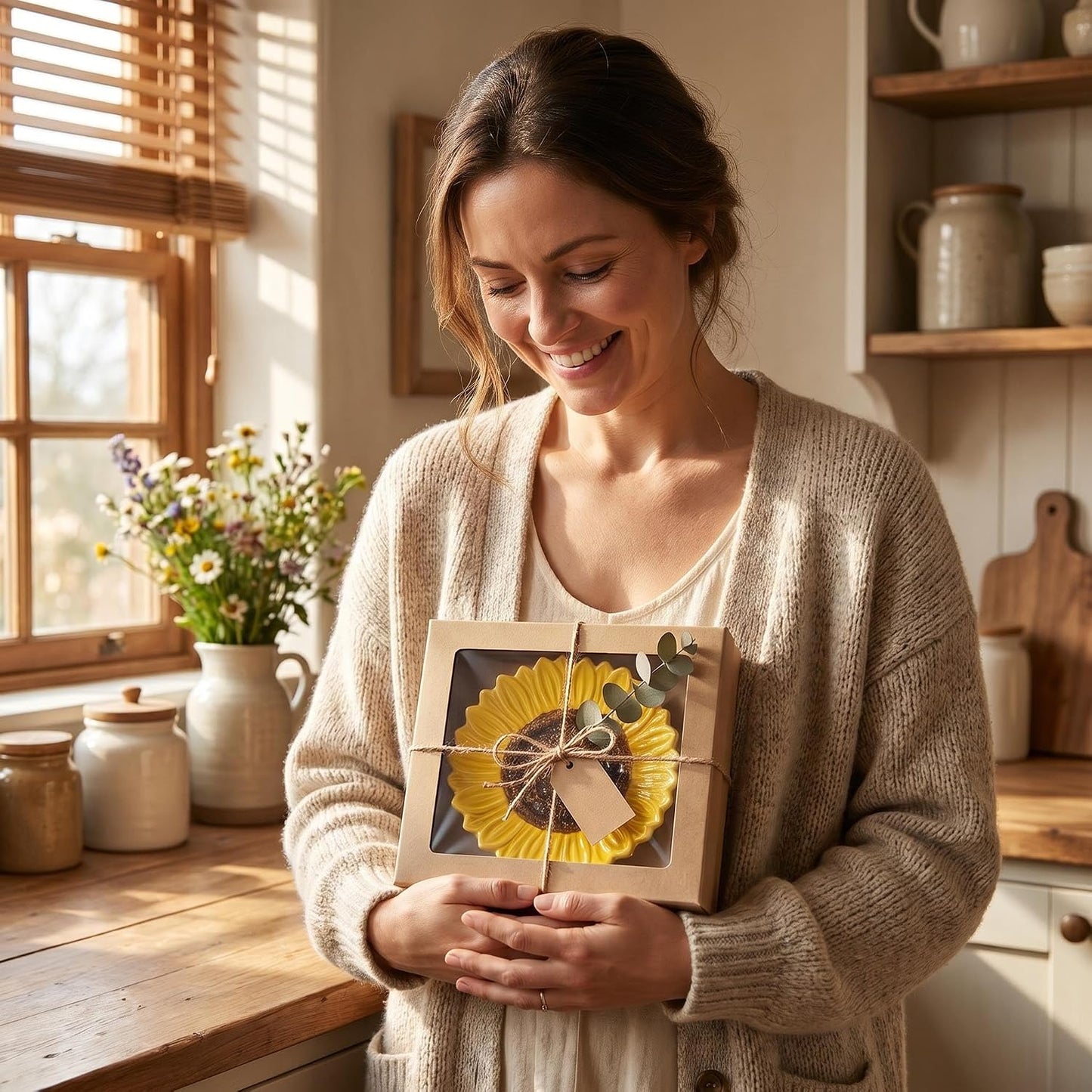 Set of 2 Ceramic Sunflower Spoon Rests for Kitchen Counter & Stove Top | Bright sunflower design adds farmhouse charm while protecting countertops and keeping cooking utensils within easy reach.