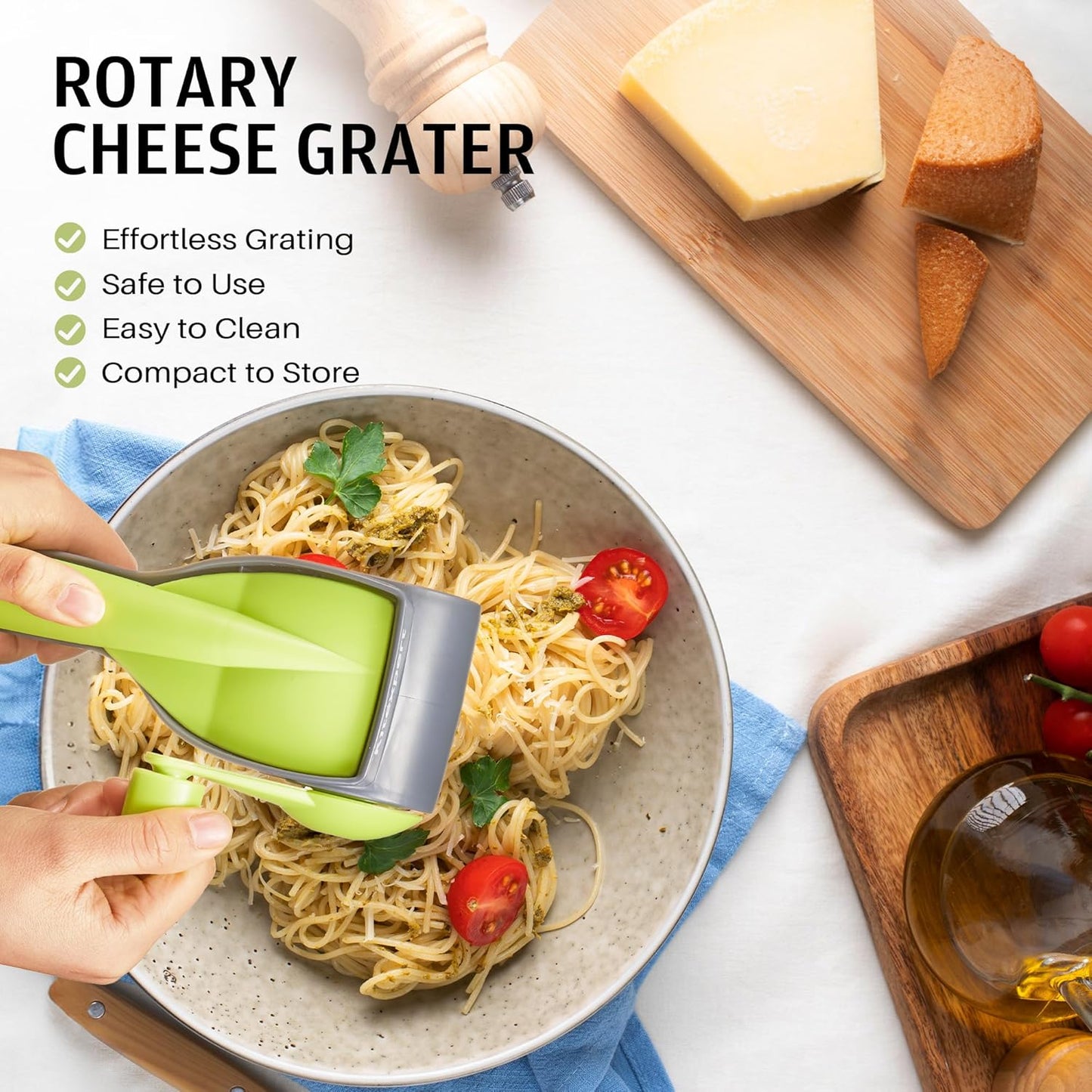Cheese Grater with Handle, Kitchen Parmesan Cheese Grater with 2 Stainless Steel Drums, Rotary Cheese Graters Handheld for Grating and Shredding Hard Cheese, Chocolate