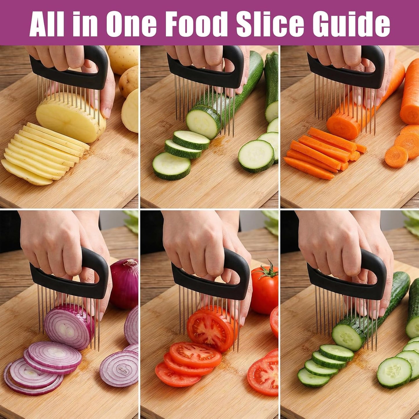 Extra-Large Onion Holder for Slicing Onion Chopper Vegetable Cutter Stainless Steel Tomato Potato Slicer with 16 Long Needles Meat Tenderizer Tool Kitchen Gadget for Potato Lemon Fruit and Meat