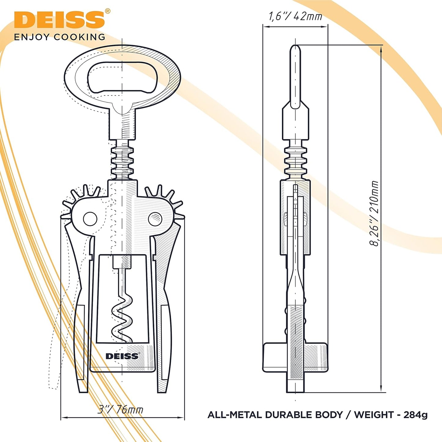 Deiss PRO Wing Corkscrew Wine Opener - 2 in 1 Wine Corkscrew and Beer Opener - The Easiest Way to Open Wine Bottle Corks - Reliable and Sturdy Wine Opener - Wine Bottle Opener