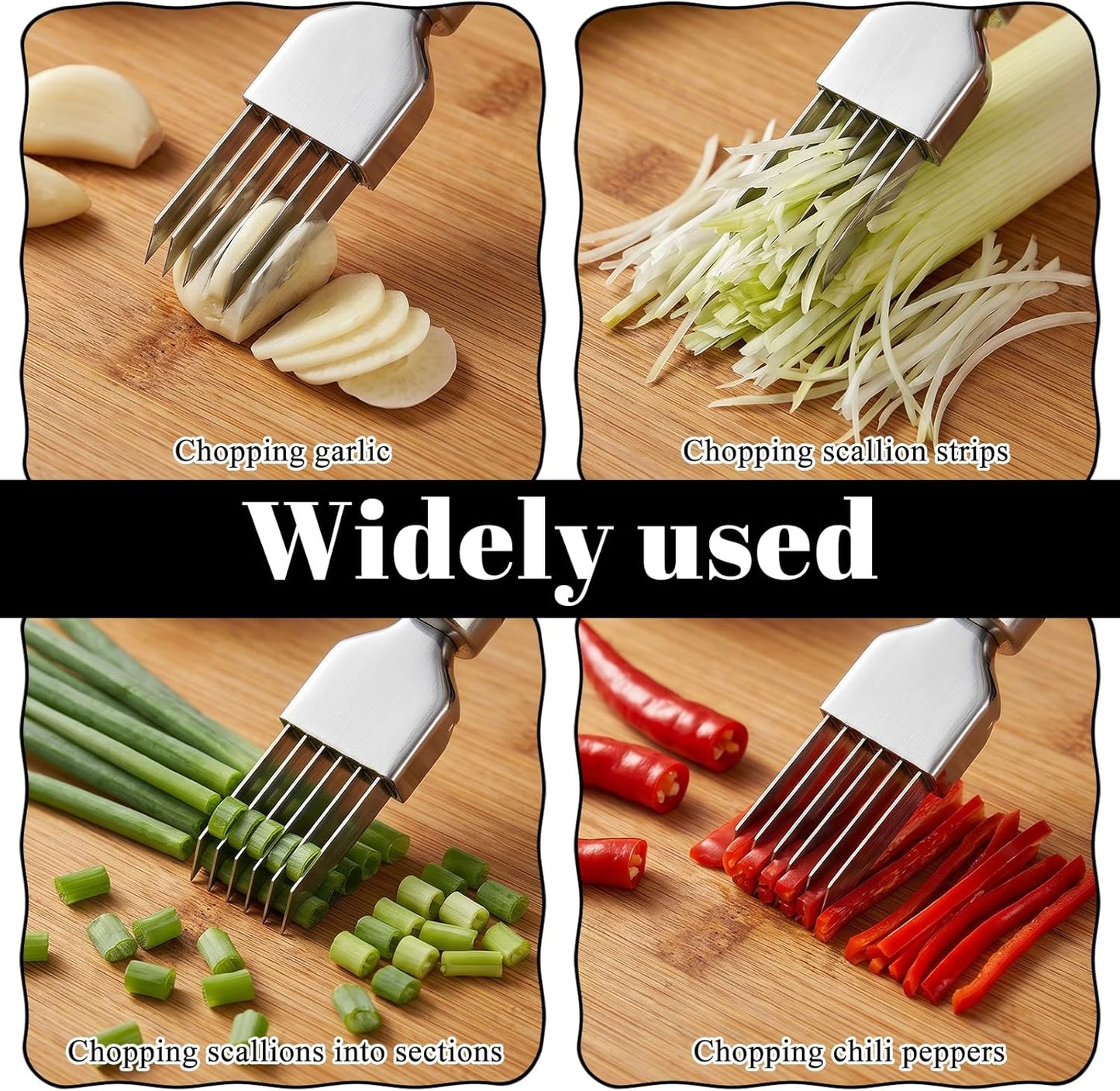 Green Onion Slicer, Multi-Blade Kitchen Scallion Cutters, Stainless Steel Shred Knife for Vegetable Garlic, Professional Kitchen Chopper Tool-Silver