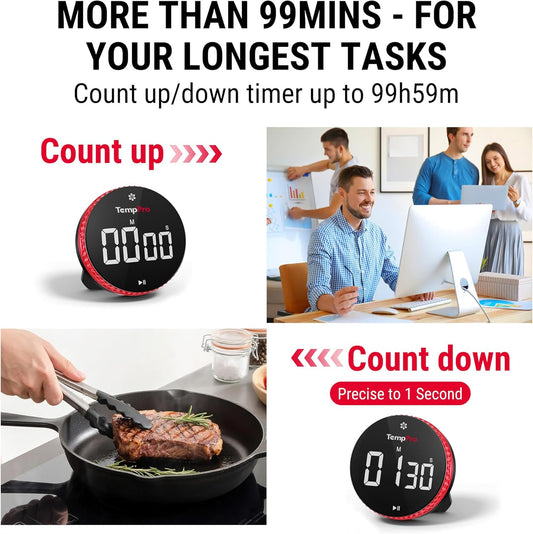 TempPro 99-Hour Digital Kitchen Timer with Strong Magnetic & Stable Stand, Classroom Timers with 3-Volume-Level, Stopwatch with Large LED Display, Digital Timers for Classroom(Previously ThermoPro)