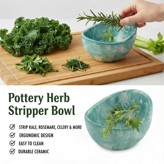 Handmade Ceramic Herb Stripper Bowl, Pottery Herb Stripping Bowl Peeling Cup with Different Hole Sizes for Separating Leaves and Stems (White)