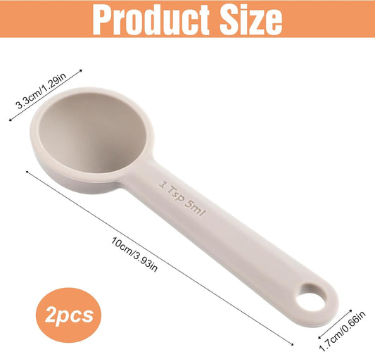 2 Pcs 1tsp(1/3tbsp, 5 ml) Single Measuring Spoon, Food Grade Silicone Teaspoon Scoop with Hanging Hole Mini Measure for Coffee Baking Cooking
