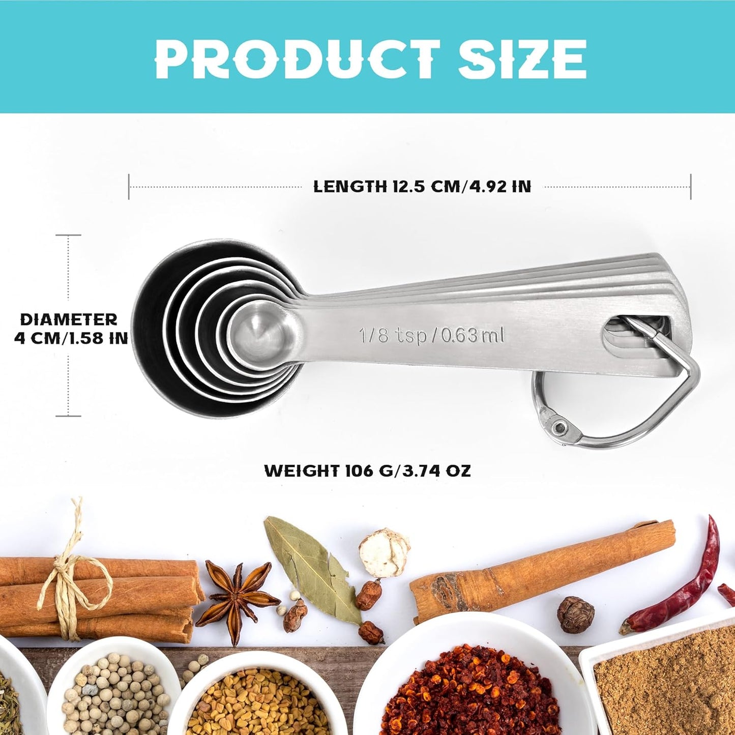 Measuring Spoons Used to Measure Various Dry and Liquid Ingredients, Useful Gadgets for Kitchen, Stainless Steel 6-piece Set