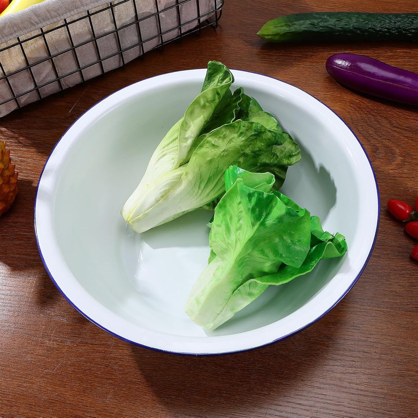 Hemobllo Enamel Basin: Vintage Enamel Bowl Large, White Wash Basin for Vegetables Fruit Washing Kitchen Prep Dough Mixing Camping, and Everyday Use