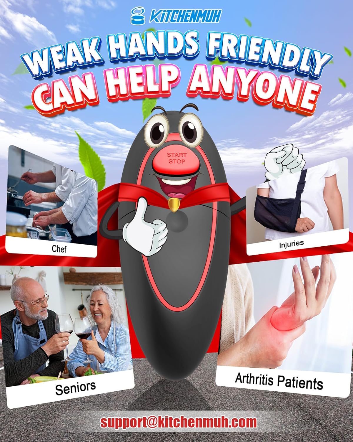 One Touch Electric Can Opener Fits All Can Sizes for Seniors with Arthritis, Battery Operated Can Opener with Smooth Edge, Food Safe Kitchen Gadgets Automatic Can Opener for Kitchen