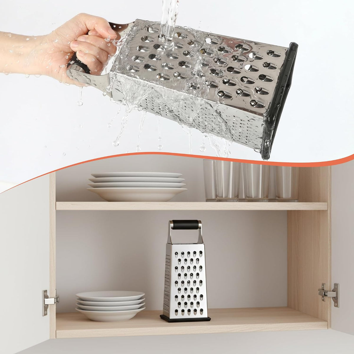 Cheese Grater, Size 4-Sided Stainless Steel Box Grater, Food Shredder for Cheese, Parmesan, Vegetable, Dishwasher Safe, Black