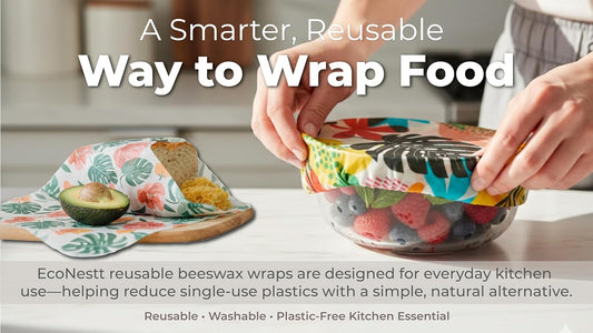 Beeswax Food Wraps (3-Pack S/M/L) – Reusable & Washable Food Storage Wraps, Plastic-Free Alternative for Sandwiches, Produce & Bowls