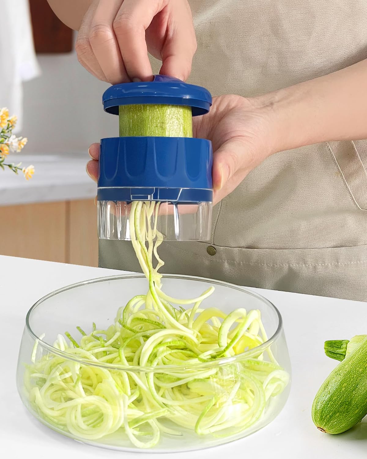 LHS Vegetable Spiralizer 3-in-1, Zucchini Spiralizer Noodle Maker, Adjustable Food-Grade Stainless Steel Blade, Zoodle Maker for Zucchini, Cucumber, Carrot, Veggie Pasta, Low-Carb Meals (Blue)
