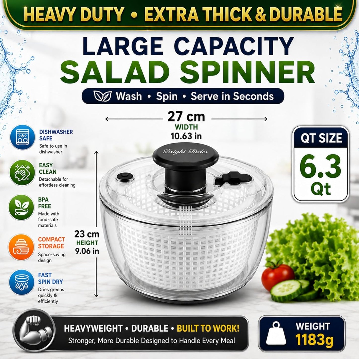 Good Grips Salad Spinner 6.3 Qt – Large Lettuce Spinner & Salad Cleaner with Bowl & Lid, Fruit Washer, Vegetable Cleaner, Strainer Bowl, Fast Drying Multipurpose Kitchen Tool