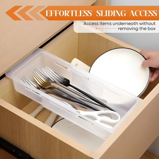 2 Pack Deep Drawer Organizer Bins, Adjustable Sliding Drawer Organizer Bin Expandable Tray for Kitchen Utensils, BBQ Tools, Towels, Durable Plastic Sliding for Easy Storage (12.4" to 18”)