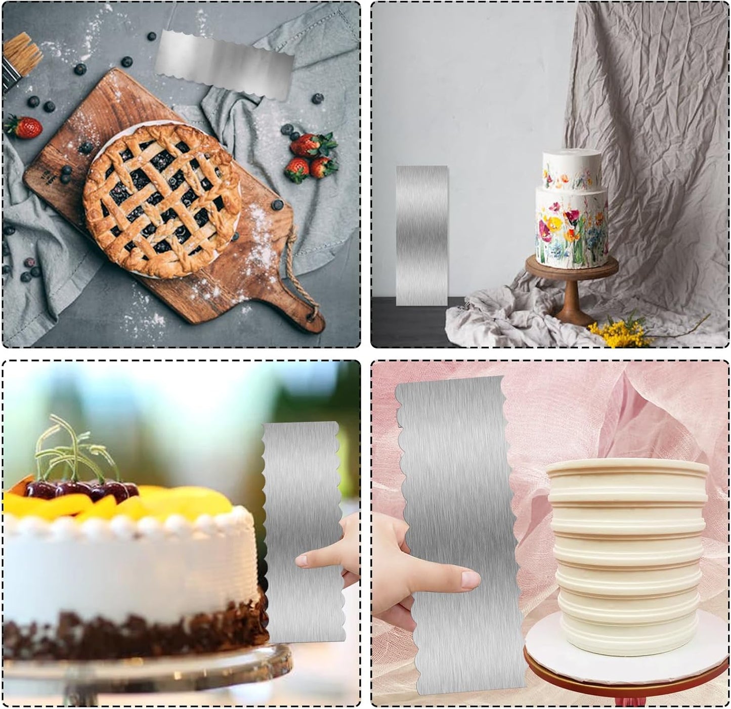 9 Inch Stainless Steel Cake Scraper, Cream Cake Scraper Sided Patterned Edge Stripe Edge Smoother Scraper Cake Smoother Frosting Scraper Cake Decorating Comb for Mousse Butter Cream