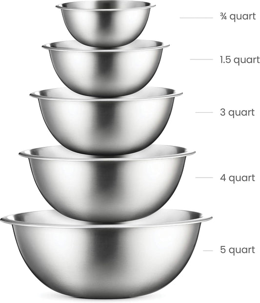 FineDine Stainless Steel Mixing Bowls Set, Dishwasher Safe, 6 Piece Metal Mixing Bowls For Kitchen, Nesting, Large, Small, Big Food Prep, Cooking, Baking