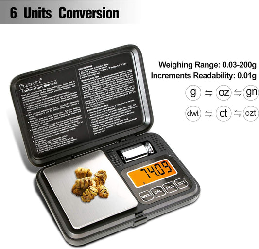 Fuzion Digital Pocket Scale, 500g x 0.01g Gram Scale, Mini Scale 6 Units Jewelry Scale with LCD Display, Tare Function for Food, Jewelry, Coin, Coffee