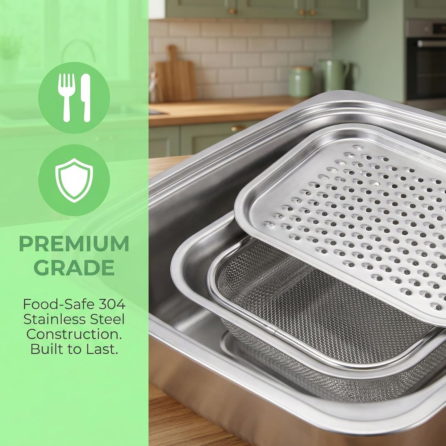 3 in 1 Box Grater with Container, Food-Grade 304 Stainless Steel Cheese Grater for Kitchen, Multi-Functional Cheese Shredder & Vegetable Grater with Flour Sieve