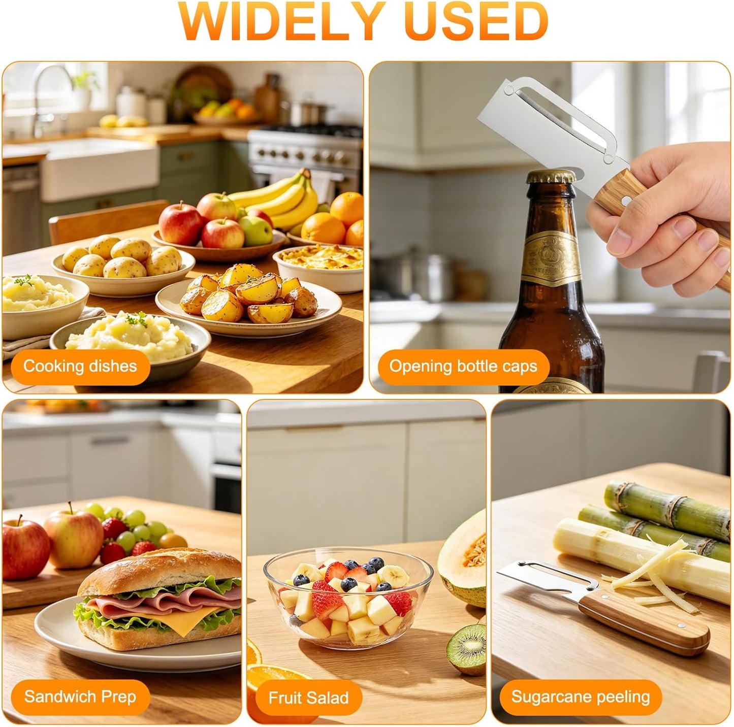 Multi-Functional Vegetable Peeler for Kitchen, with Wooden Handle and Bottle Opener, 2-in-1 Stainless Steel Blade Kitchen Tool for Fruit Apple Potato Pumpkin Papaya(2pcs)
