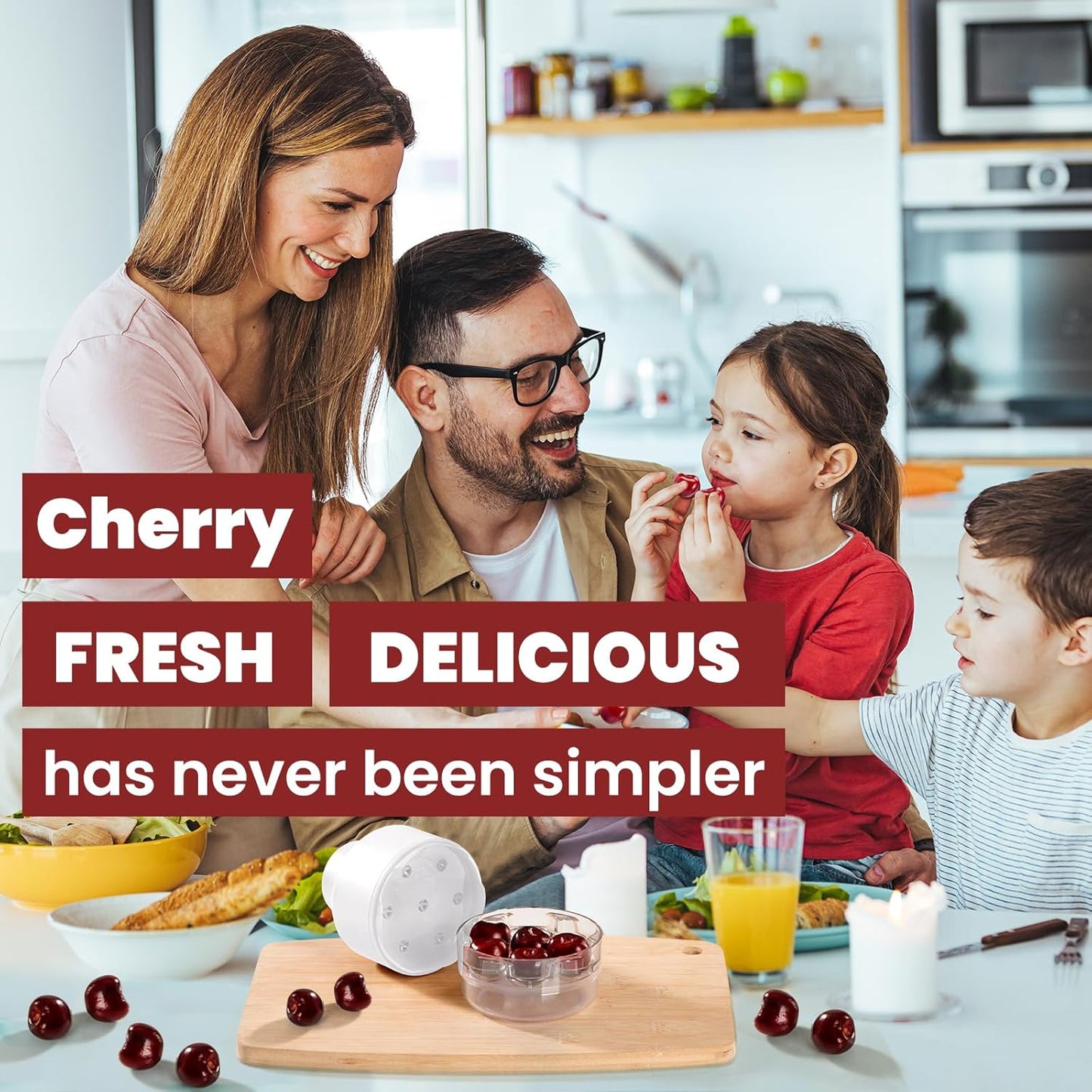 SCHVUBENR 7-IN-1 Large Cherry Pitter Tool - Portable Cherry Corer Pitter with Ergonomic Push Design - Easy to Use for Making Cherry Jam - Pit 7 Cherries at Once, Saving Time & Effort - Red