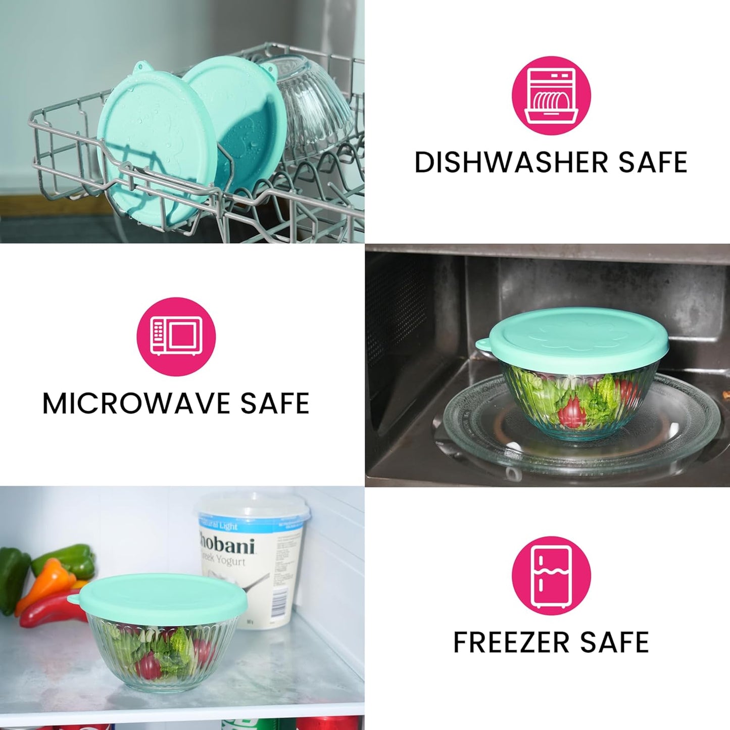 Silicone Lids Fit for Pyrex Sculpted Glass Mixing Bowls, Replacement Lids Compatible with Pyrex 3, 6, 10 Cup & 4.5 Qt Sculpted & Tinted Glass Bowls, Dishwasher Safe (Lid Only)