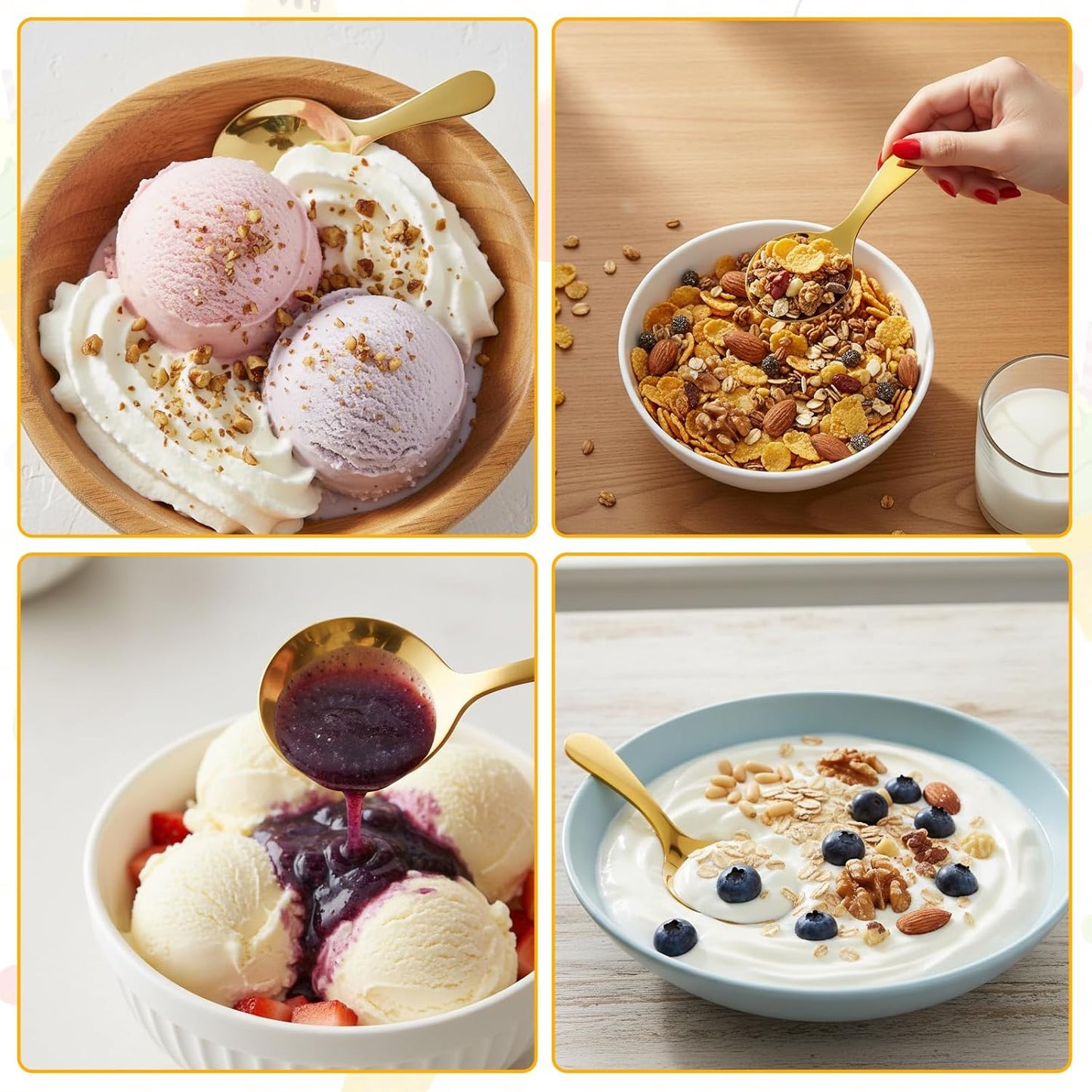 4 PCS Stainless Steel Coffee Scoop, Gold Measuring Spoons for Canisters, Small Short Handle Tablespoon for Tea, Sugar, Ice Cream, Dessert - Dishwasher Safe, Rustproof