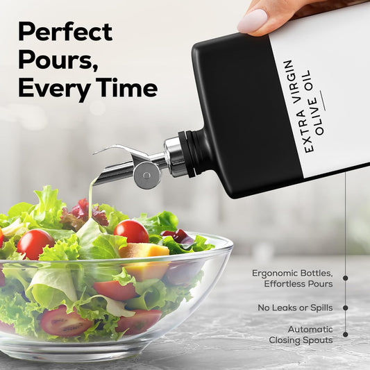 Glass Olive Oil Dispenser Bottle for Kitchen by Brighter Barns - Coffee Syrup Dispenser, Oil and Vinegar Bottle - Modern Kitchen Essentials for Restaurants, Coffee Bar, Airbnb (Clear/Gold, Set of 2)