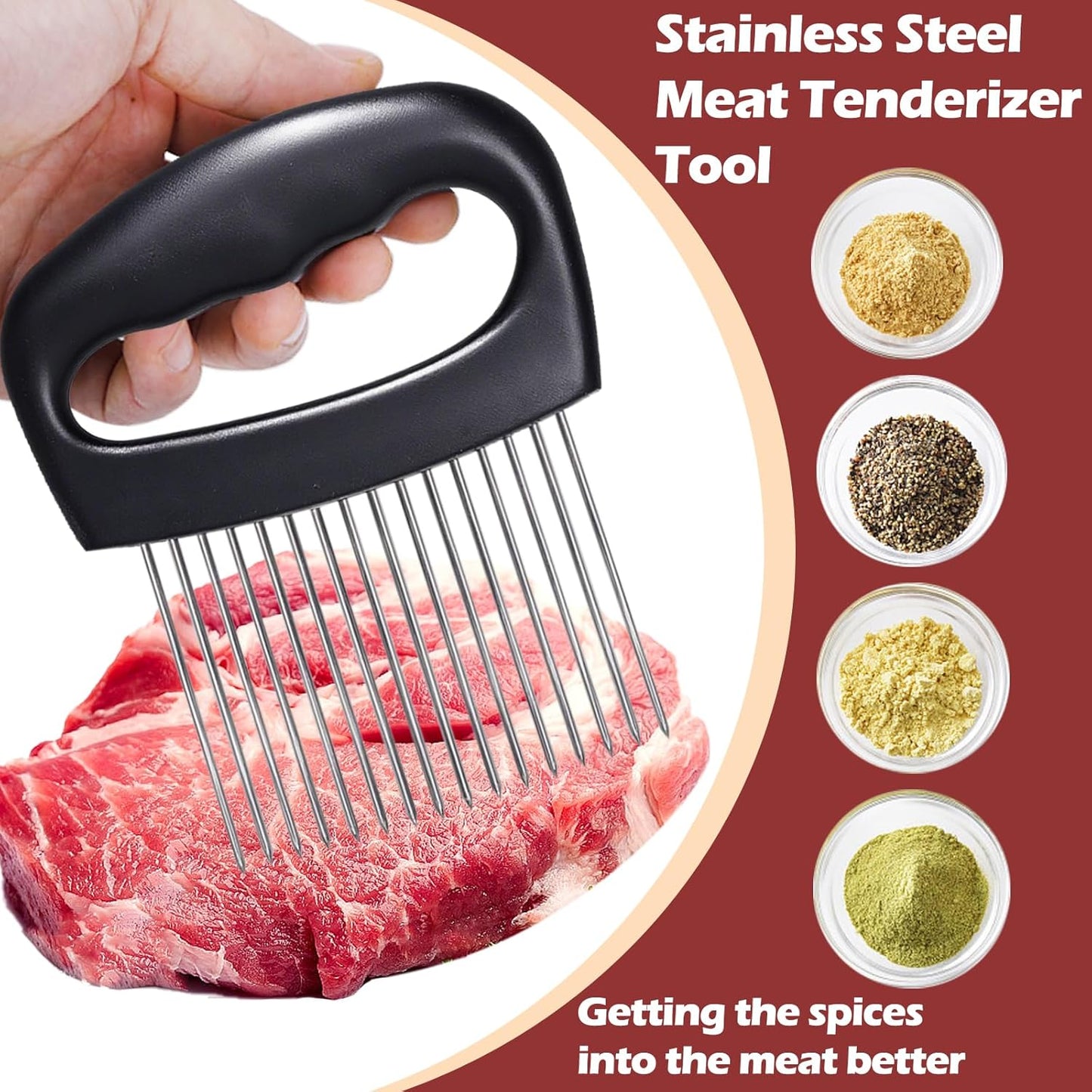 Hendiy Extra-Large Onion Holder for Slicing, Tomato Slicer with 16 Long Needles, Stainless Steel Onion Cutter Vegetable Chopper, Extra-Large Tomato Potato Slicer, Meat Tenderizer, Food Slicing Guide