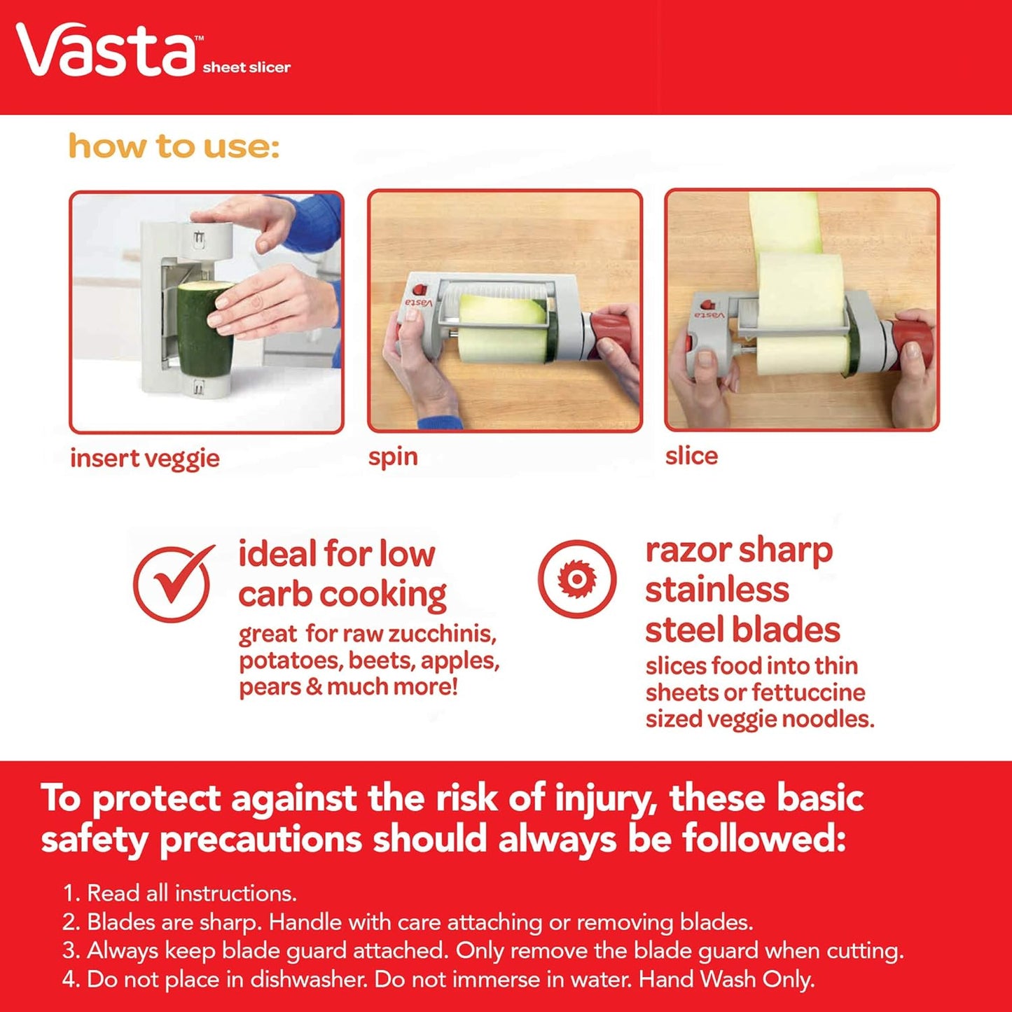 Vasta Veggie & Fruit Sheet Slicer, Stainless Steel Blade, 2 Attachements
