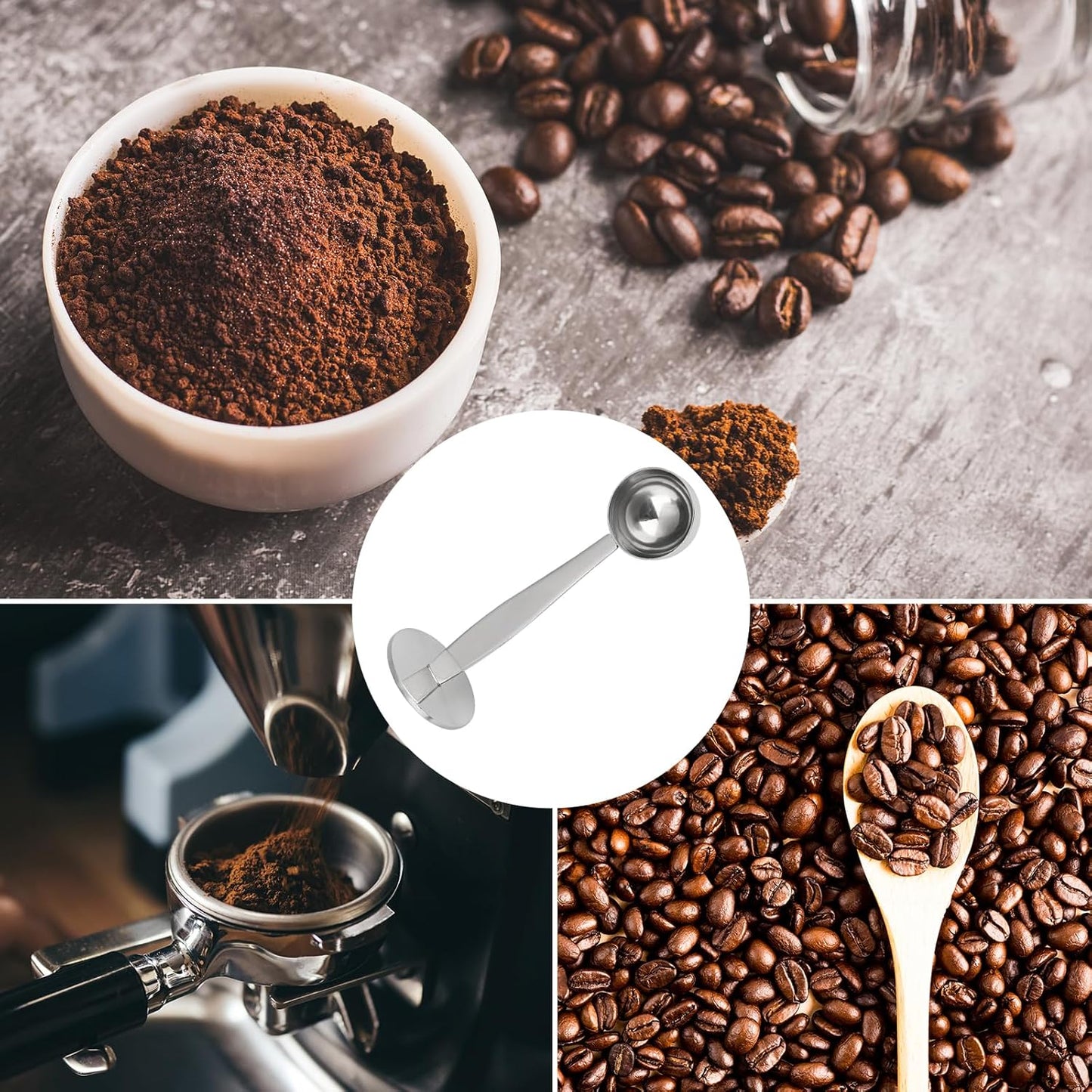 DFD 2-Inch-1 Coffee Scoops, 304 Stainless Steel Tablespoon Measure Spoon with Pressed Bottom for Coffee Bean Press Coffee Grinding Pressing(Silver15 ml)