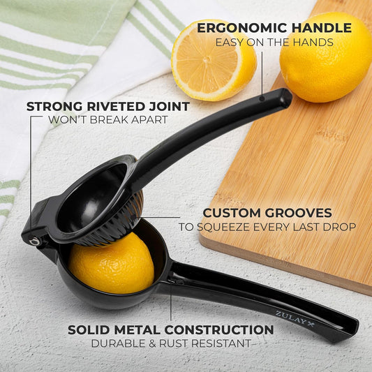 Zulay Kitchen Metal Lemon Squeezer - Handheld Lemon Juicer Squeezer - Easy to Use Citrus Juicer - Manual Press for Extracting the Most Juice Possible - Extracts Every Last Drop