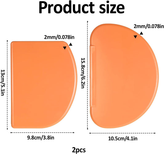 2PCS Orange Silicone Bench Scrapers, Curved Edge Bowl Scrapers Flexible Dough Spatula, Silicone Spatula Scraper for Sourdough, Scraper Tool for Baking Shaping Pastry Dough Proofing Scraping Food