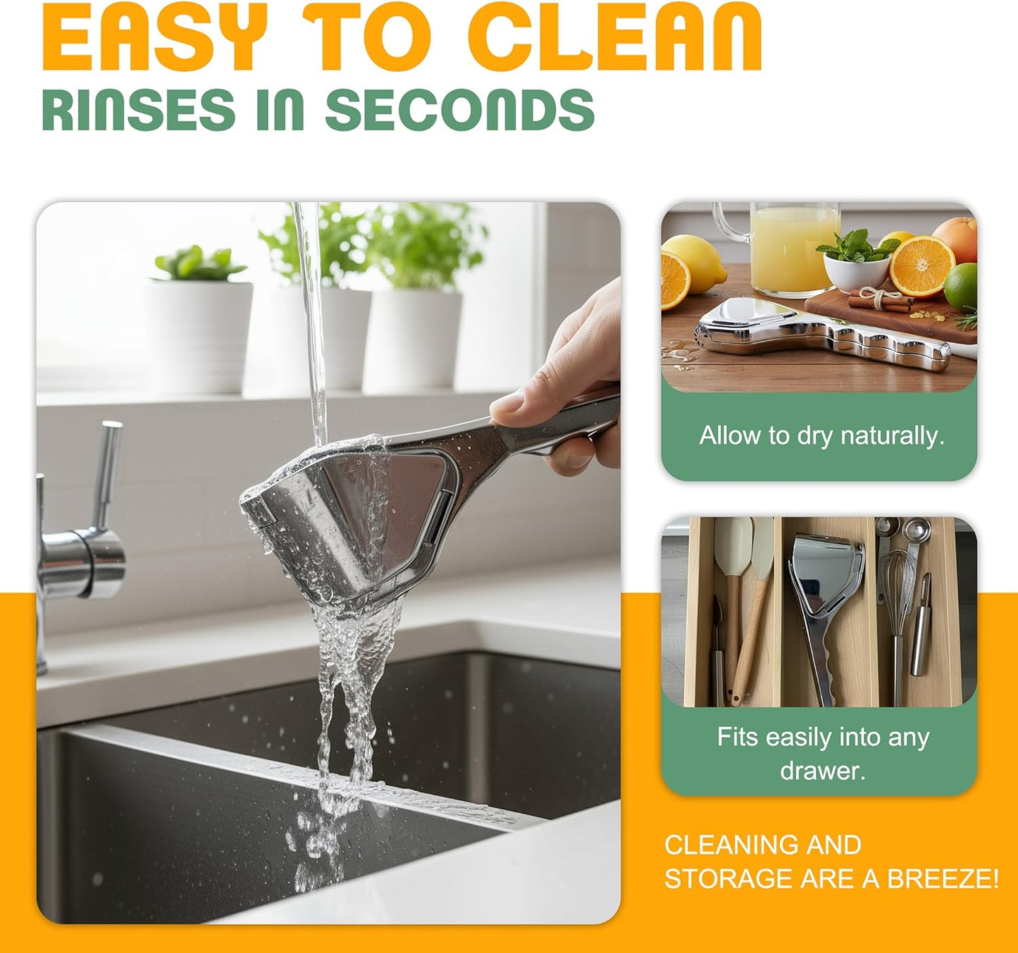 Heavy Duty Metal Lemon Squeezer - Manual Handheld Press Citrus Juicer for Lime & Small Oranges - Solid Weight Rust Resistant Enamel Coating for Bar, Cocktails & Kitchen (Silver)
