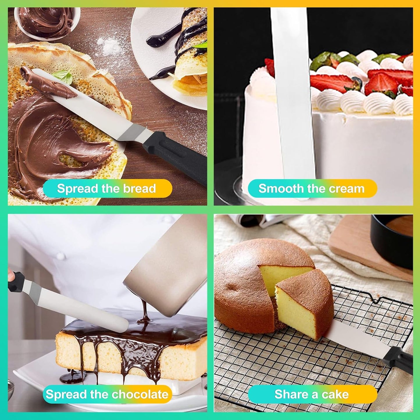 2-Piece Angled Icing Spatula Set (6" & 8"), Stainless Steel Offset Spatulas with Ergonomic Handle for Effortless Cake Decorating & Frosting