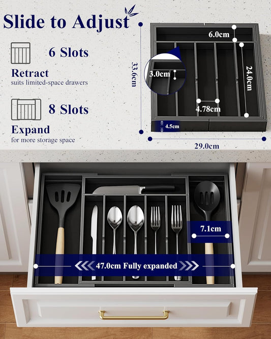 Kitsure Silverware Organizer - Expandable Bamboo Kitchen Drawer Organizer for Cooking Utensils and Cutlery, Sturdy & Thickened Kitchen Organizers and Storage Solution, Large, Natural