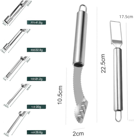 Fruit and Vegetable Corer Tool,Kitchen Fruit Carving Knife, Multi-Function Stainless Corer and Pitter Remover Set for Apple, Pear, Cherry, Jujube, Red Dates, Chili,Potato, Watermelon(10 Pcs)