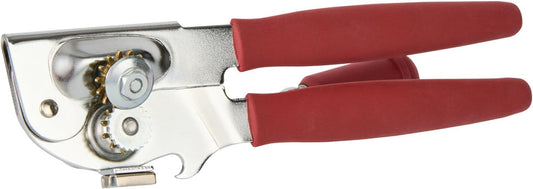 Stainless Steel Magnetic Manual Can Opener - German Standard Red Crank Can Opener with Magnet, Ergonomic Handles, Non-Slip - Heavy-Duty Hand Can Opener, Easy Turn, Sharp Blade