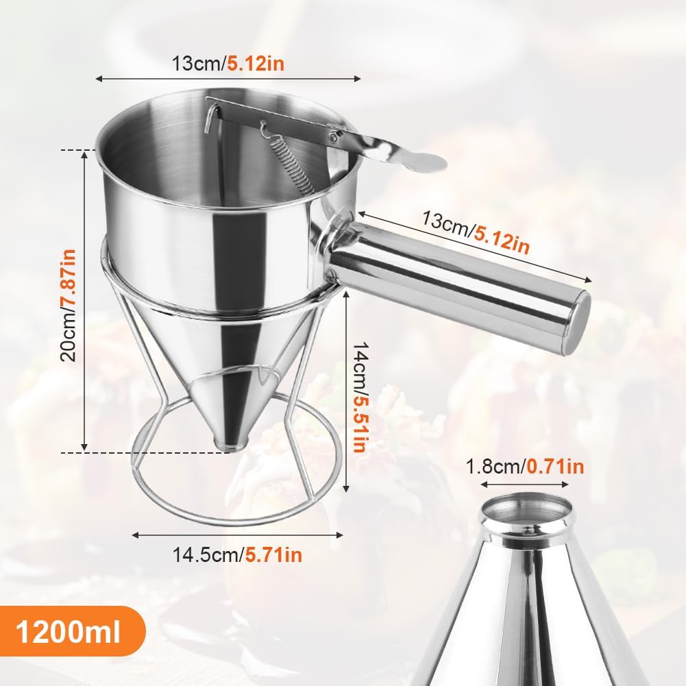20oz Stainless Steel Pancake Batter Dispenser Multi-Nozzle, Funnel Tool
