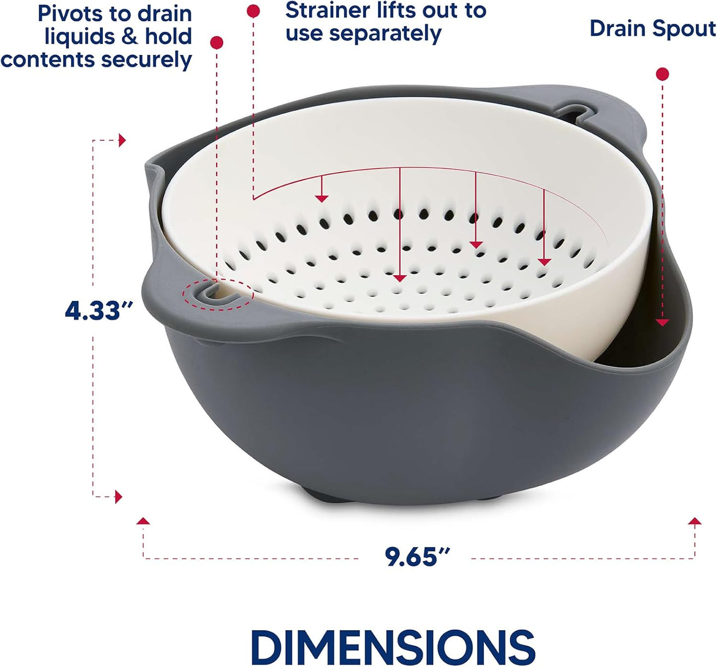 Kitchen Collapsible Colander, Silicone and 18/8 Stainless Steel, 1.5-Quart