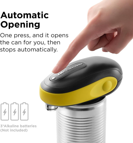 One-To-Go Electric Can Opener, Yellow | One Touch, Auto Stop, Smooth Edge, Cordless Battery Operated, For Seniors with Arthritis