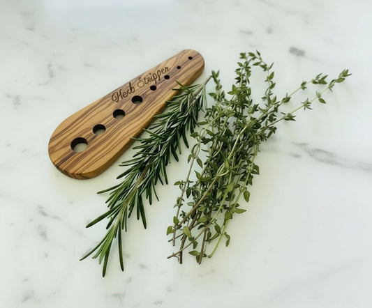 Handmade Olive Wood Herb Stripper, Natural Wood Kitchen Tool for Fresh Herbs