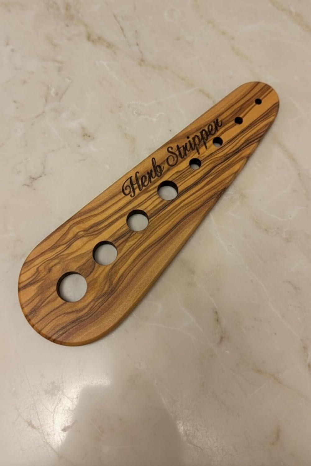 Handmade Olive Wood Herb Stripper, Natural Wood Kitchen Tool for Fresh Herbs