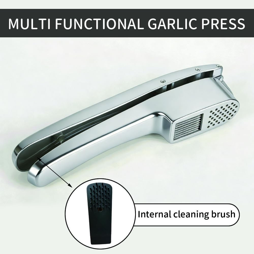 Garlic Press and Slicer 2-in-1,Multifunctional Garlic Slicing & Mincer with Cleaning Brush, Effortlessly Crush and Mince with This Ergonomic Handle-Garlic,Dishwasher Safe,Aluminum Alloy,Kitchen Tool